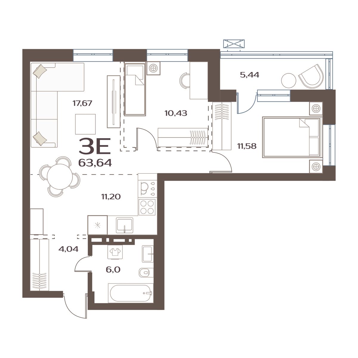 ЖК Меридианы Улисса, 2-комн кв 62,07 м2, за 8 538 000 ₽, 12 этаж